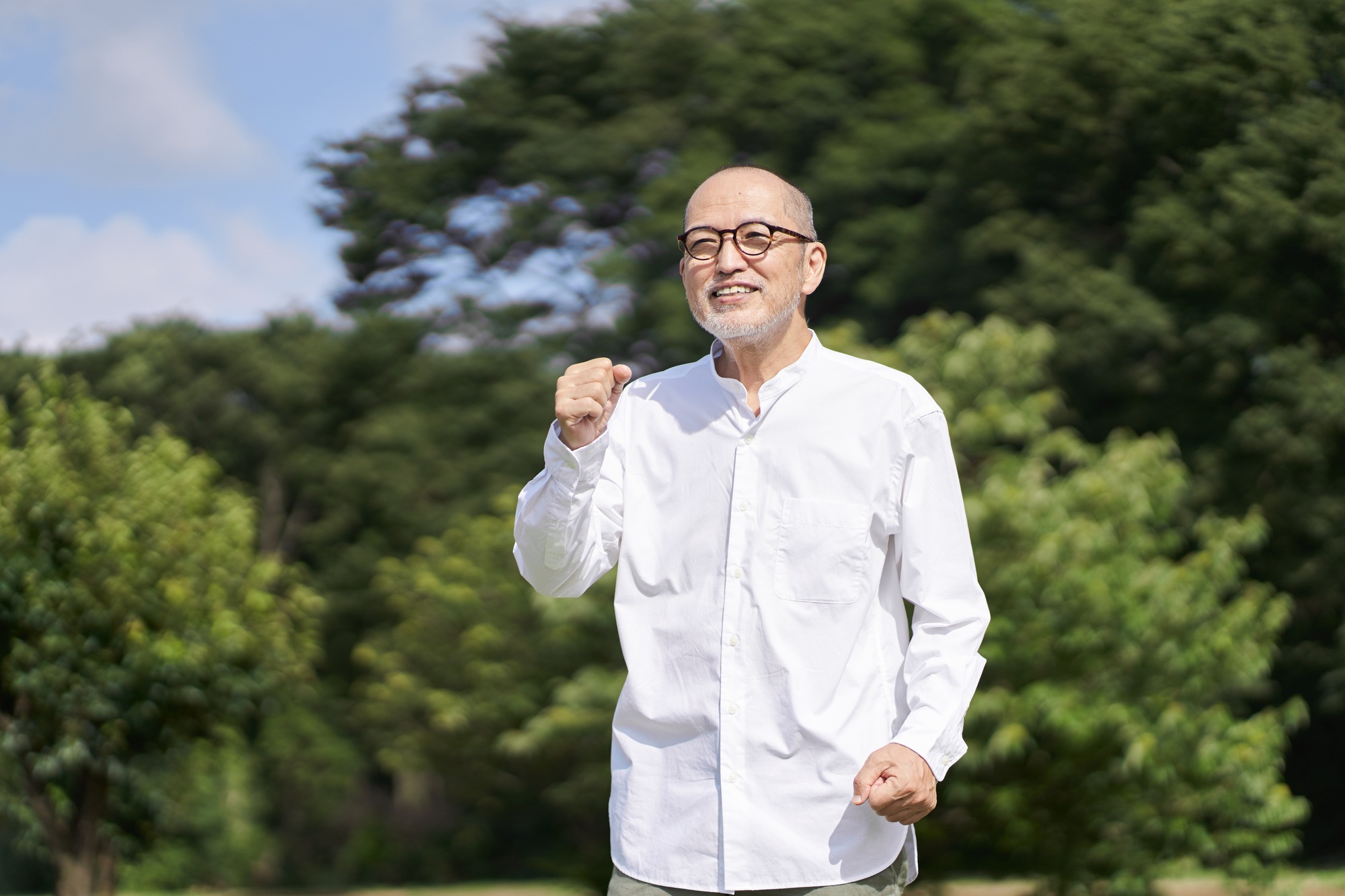 Elderly Asian Men Exercise Outside